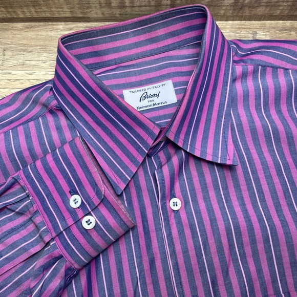 Brioni Other - Brioni Neiman Marcus Mens Purple Striped Button Dress Shirt Italy 17.5-32 XL EUC